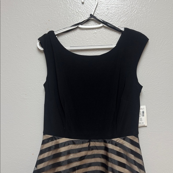 Elegant Black and Tan Striped Dress - Picture 4 of 11